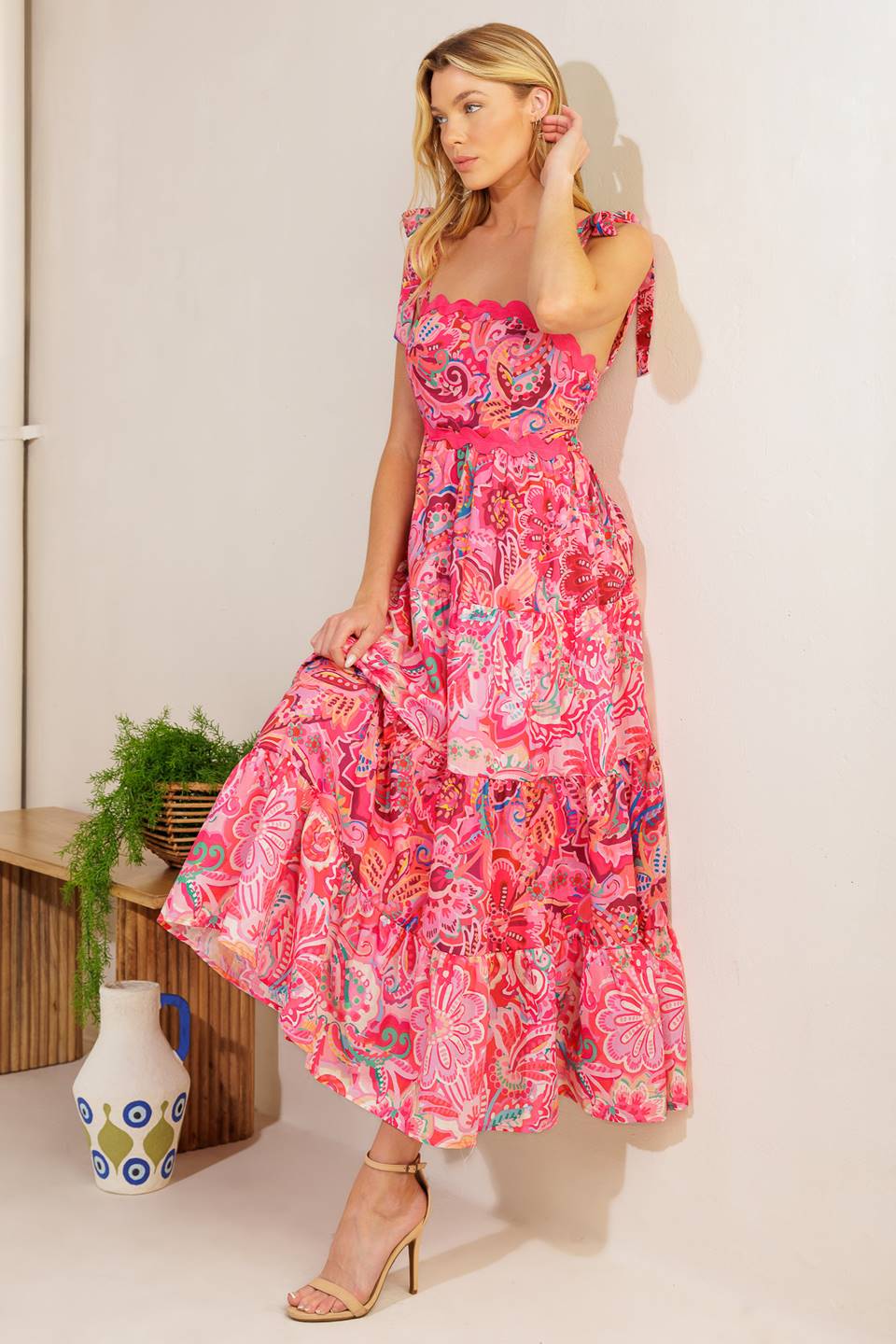 STILL DECIDING FUCHSIA WOVEN MIDI DRESS Flying Tomato